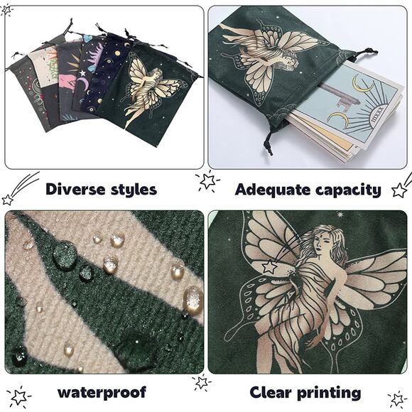 6 Large Printed Velvet Tarot Bags 7.1 X 5.9 | Oracle Card Bag | Runes Bag | - Picture 4 of 10